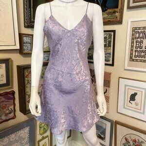 90s Vintage Maidenform Purple Floral Satin Jacquard Mini Slip Dress Nightie S